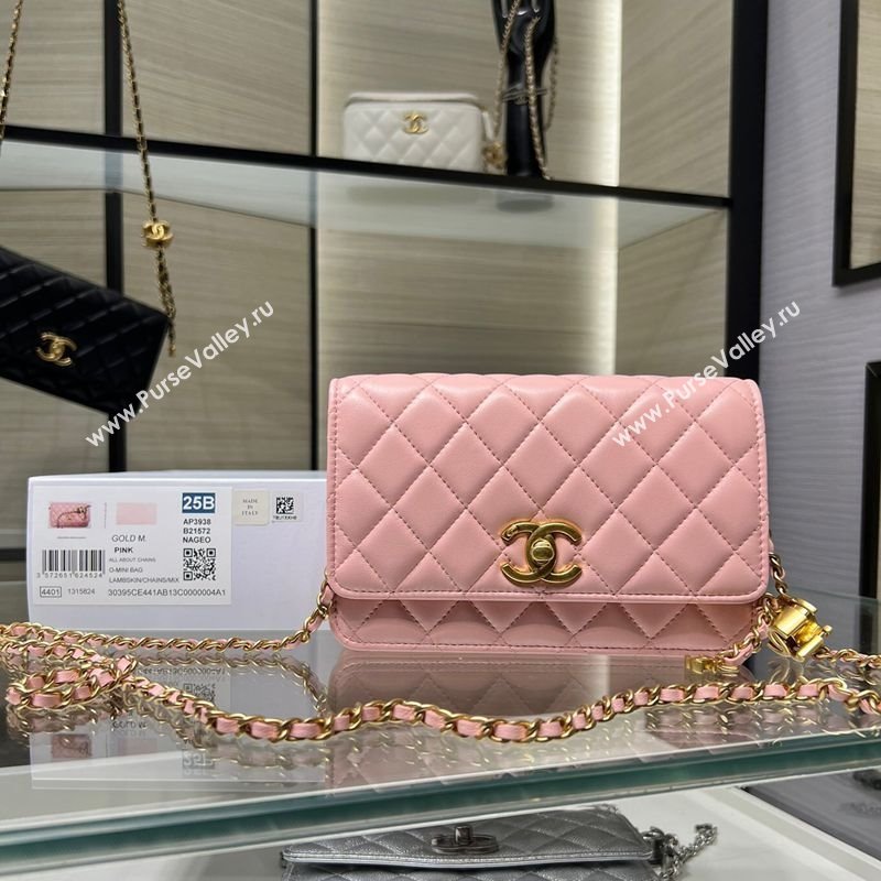 Chanel Shiny Lambskin Wallet On Chain WOC AP3938 Pink 2025 (yezi-251011052)