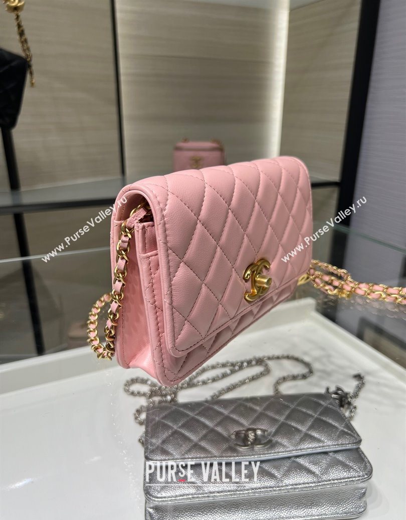 Chanel Shiny Lambskin Wallet On Chain WOC AP3938 Pink 2025 (yezi-251011052)