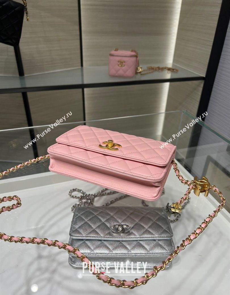 Chanel Shiny Lambskin Wallet On Chain WOC AP3938 Pink 2025 (yezi-251011052)