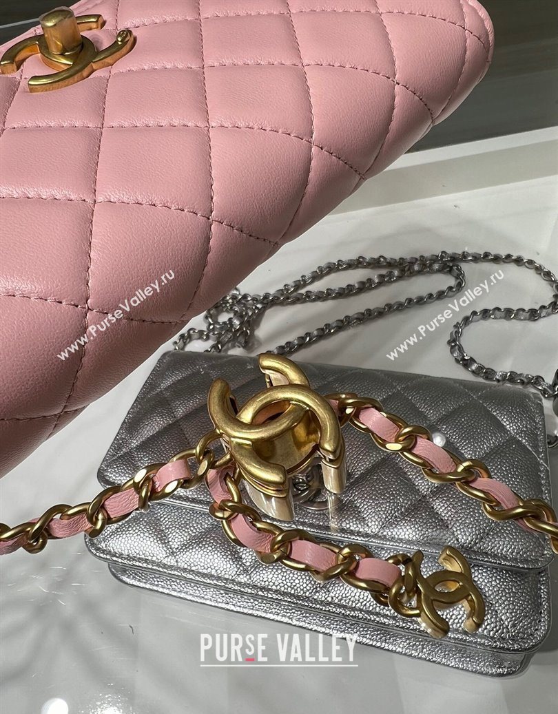 Chanel Shiny Lambskin Wallet On Chain WOC AP3938 Pink 2025 (yezi-251011052)