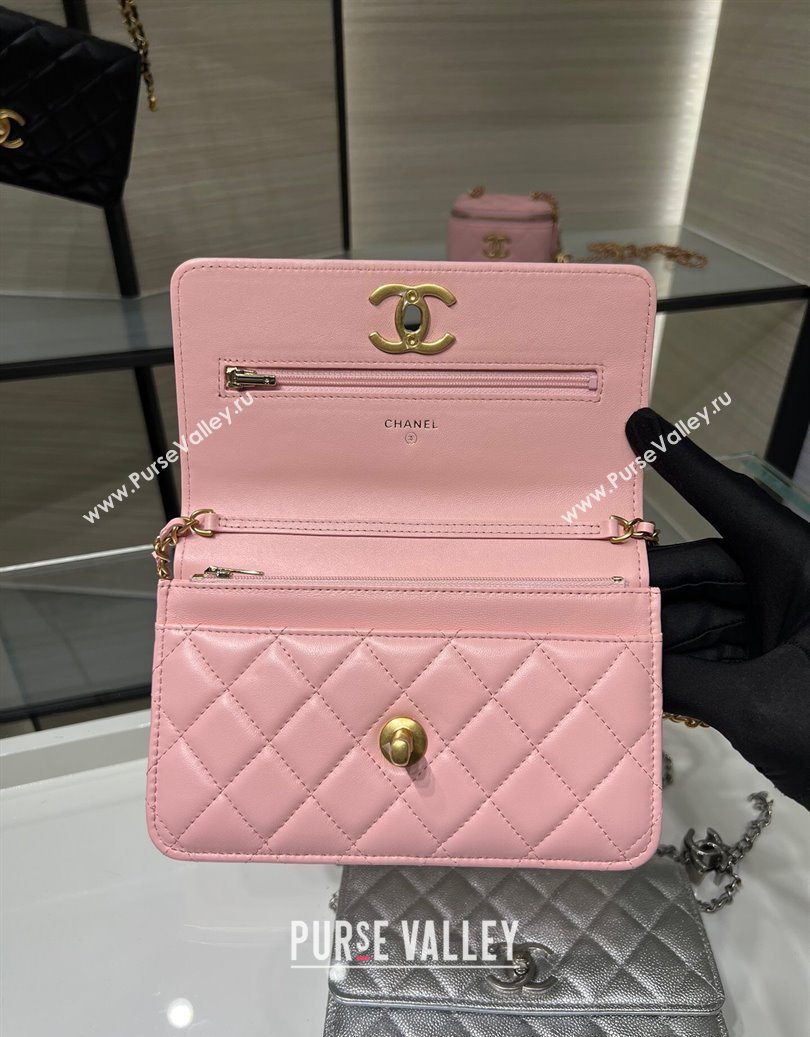 Chanel Shiny Lambskin Wallet On Chain WOC AP3938 Pink 2025 (yezi-251011052)