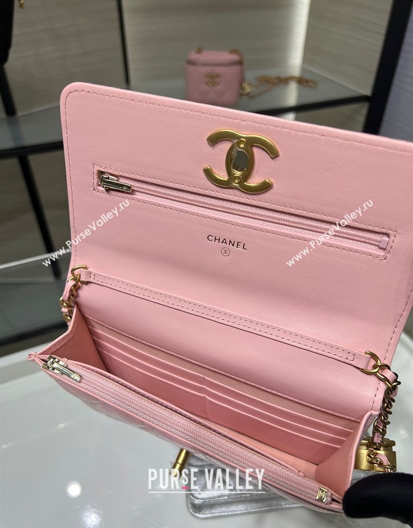 Chanel Shiny Lambskin Wallet On Chain WOC AP3938 Pink 2025 (yezi-251011052)