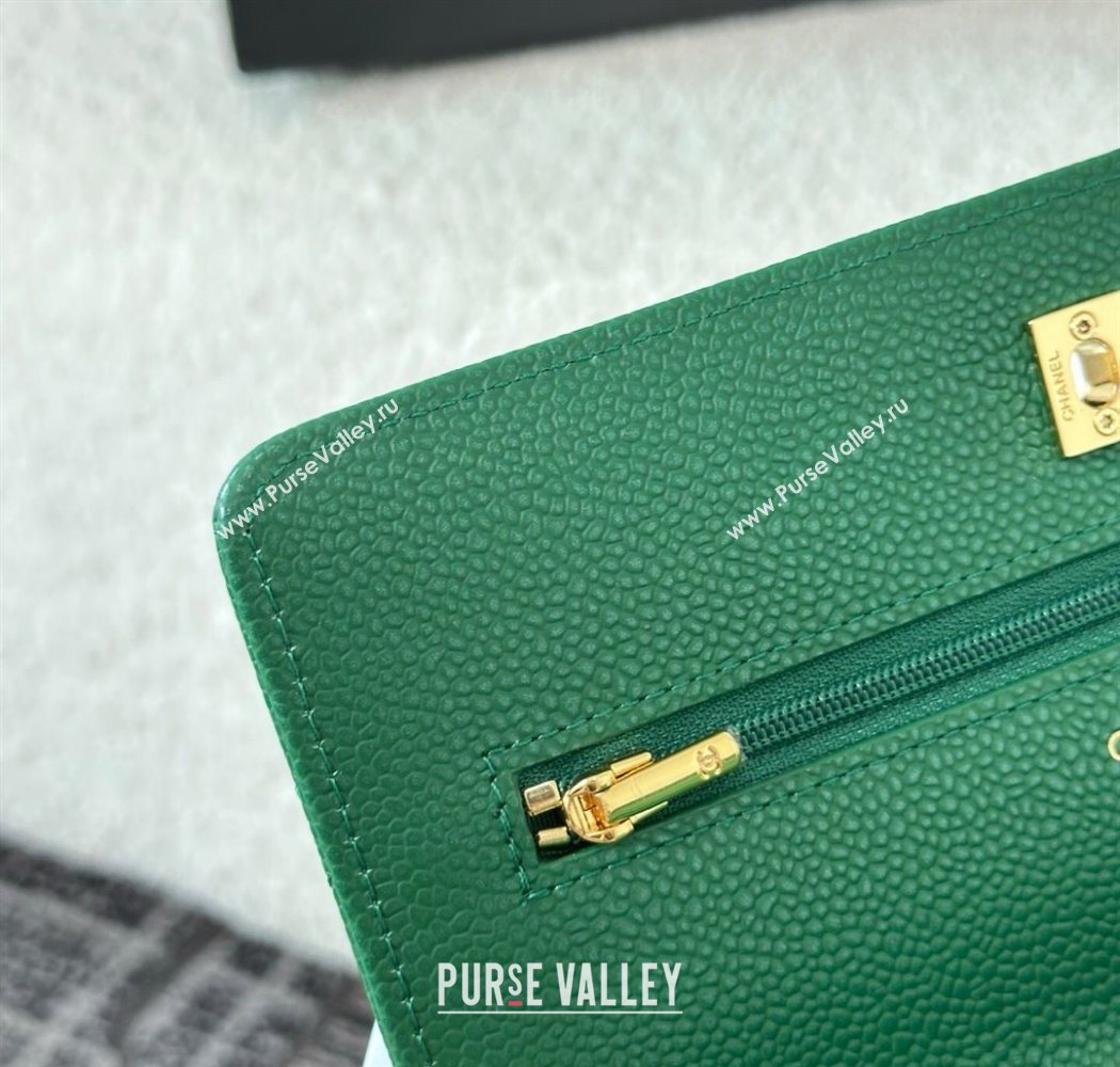 Chanel Grained Calfskin Classic Wallet on Chain WOC Green2/Gold 2025 AP4241 (YMU-250703073)