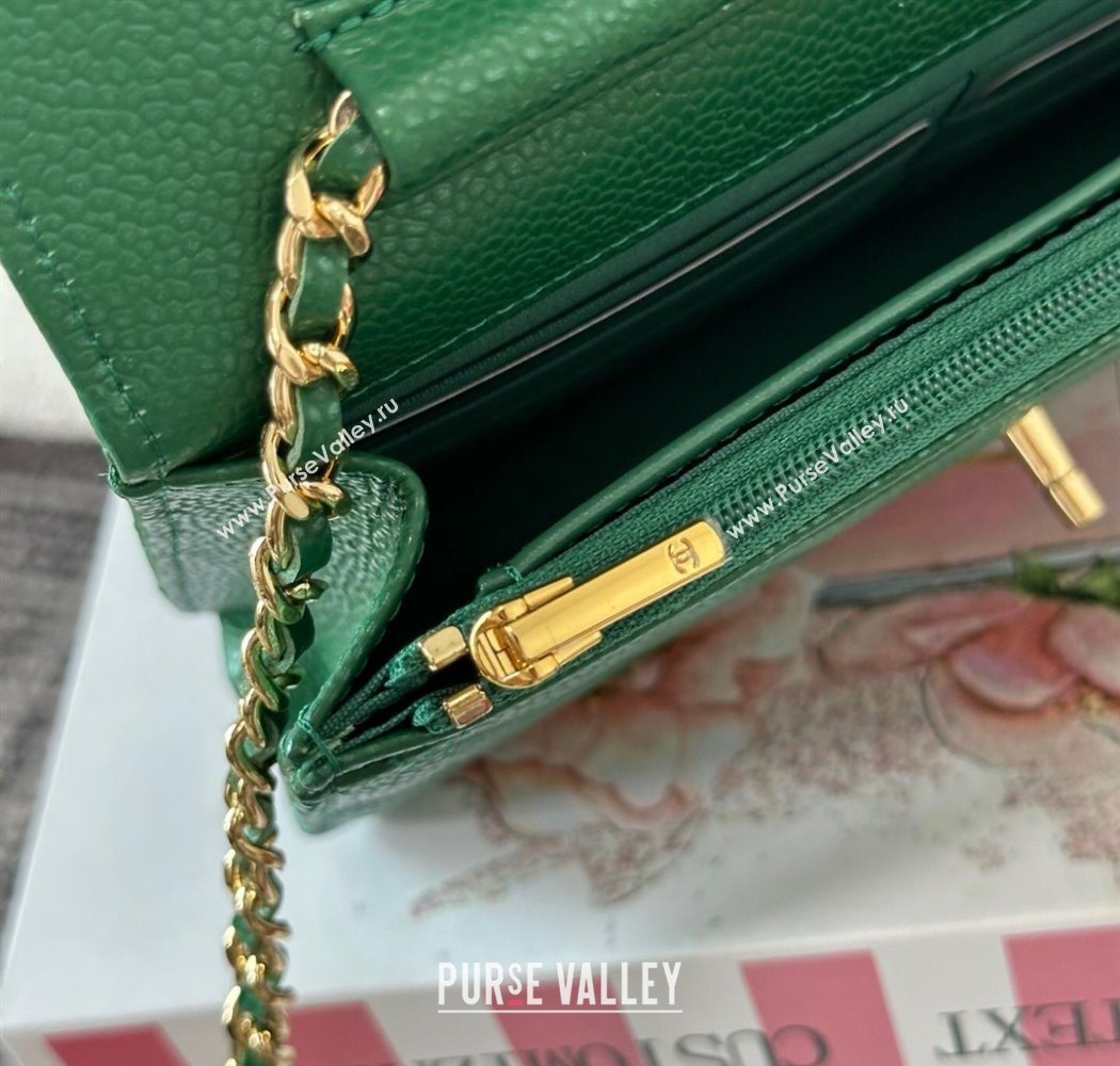 Chanel Grained Calfskin Classic Wallet on Chain WOC Green2/Gold 2025 AP4241 (YMU-250703073)