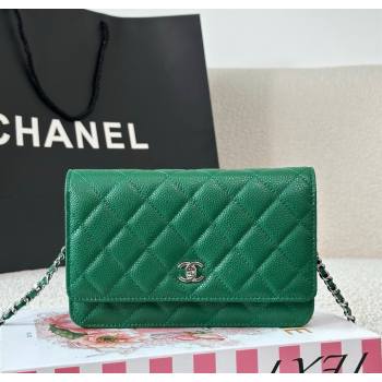 Chanel Grained Calfskin Classic Wallet on Chain WOC Green2/Silver 2025 AP4241 (YMU-250703074)