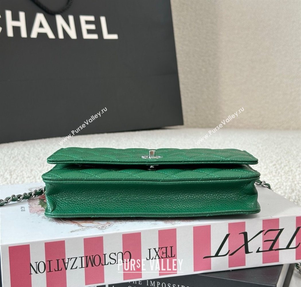 Chanel Grained Calfskin Classic Wallet on Chain WOC Green2/Silver 2025 AP4241 (YMU-250703074)