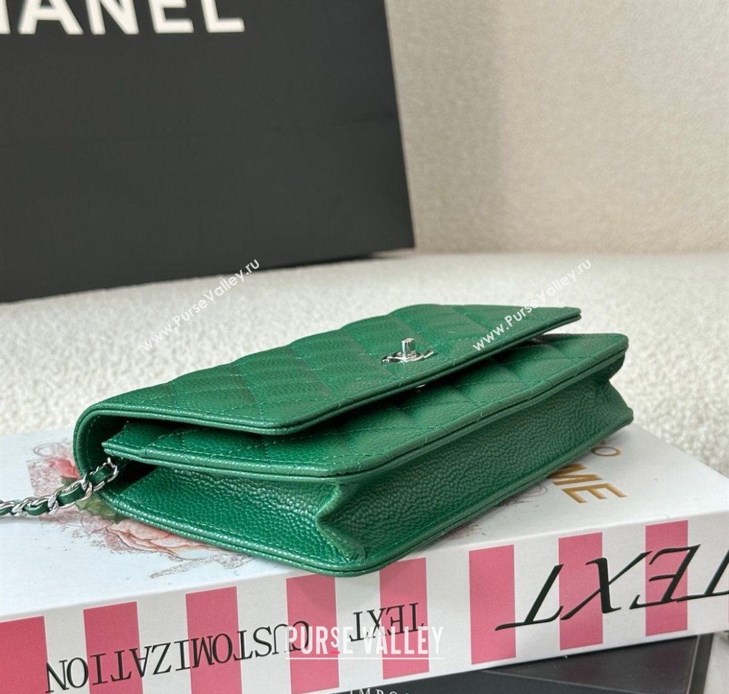 Chanel Grained Calfskin Classic Wallet on Chain WOC Green2/Silver 2025 AP4241 (YMU-250703074)