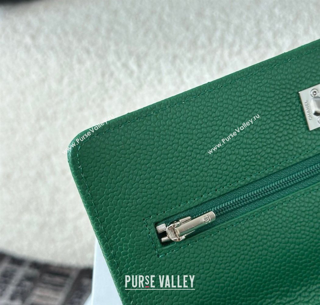 Chanel Grained Calfskin Classic Wallet on Chain WOC Green2/Silver 2025 AP4241 (YMU-250703074)