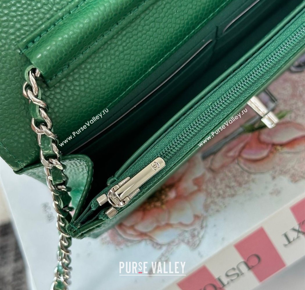Chanel Grained Calfskin Classic Wallet on Chain WOC Green2/Silver 2025 AP4241 (YMU-250703074)