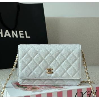 Chanel Grained Calfskin Classic Wallet on Chain WOC White/Gold 2025 AP4241 (YMU-250703077)