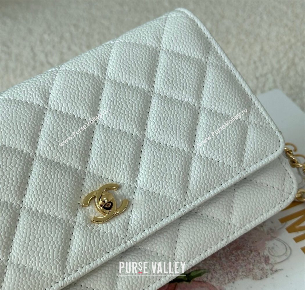 Chanel Grained Calfskin Classic Wallet on Chain WOC White/Gold 2025 AP4241 (YMU-250703077)