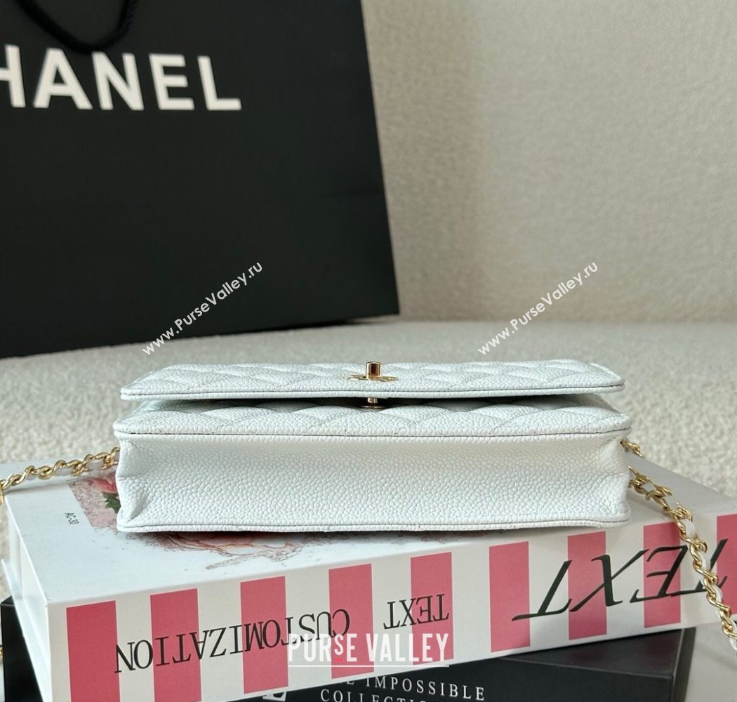 Chanel Grained Calfskin Classic Wallet on Chain WOC White/Gold 2025 AP4241 (YMU-250703077)
