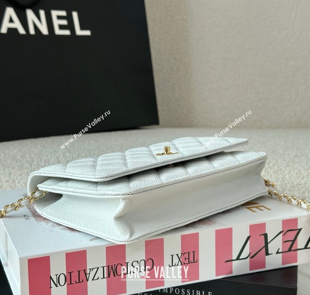 Chanel Grained Calfskin Classic Wallet on Chain WOC White/Gold 2025 AP4241 (YMU-250703077)