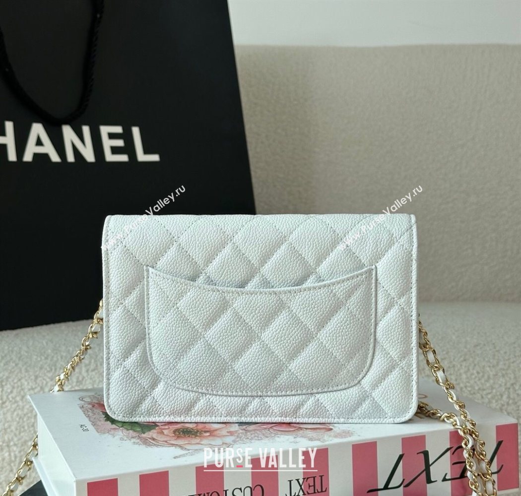 Chanel Grained Calfskin Classic Wallet on Chain WOC White/Gold 2025 AP4241 (YMU-250703077)