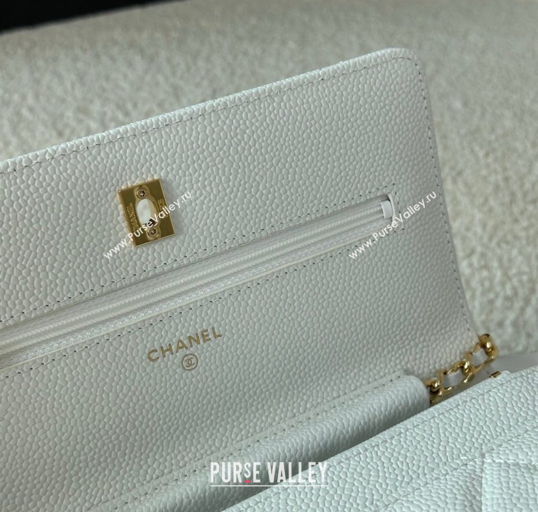 Chanel Grained Calfskin Classic Wallet on Chain WOC White/Gold 2025 AP4241 (YMU-250703077)