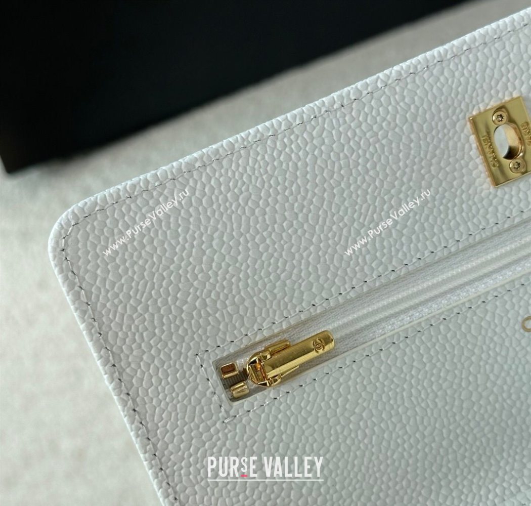 Chanel Grained Calfskin Classic Wallet on Chain WOC White/Gold 2025 AP4241 (YMU-250703077)
