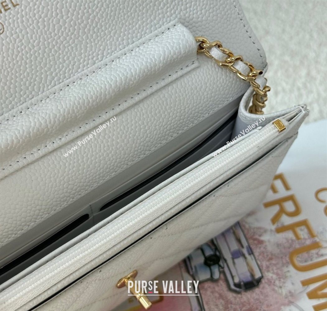 Chanel Grained Calfskin Classic Wallet on Chain WOC White/Gold 2025 AP4241 (YMU-250703077)