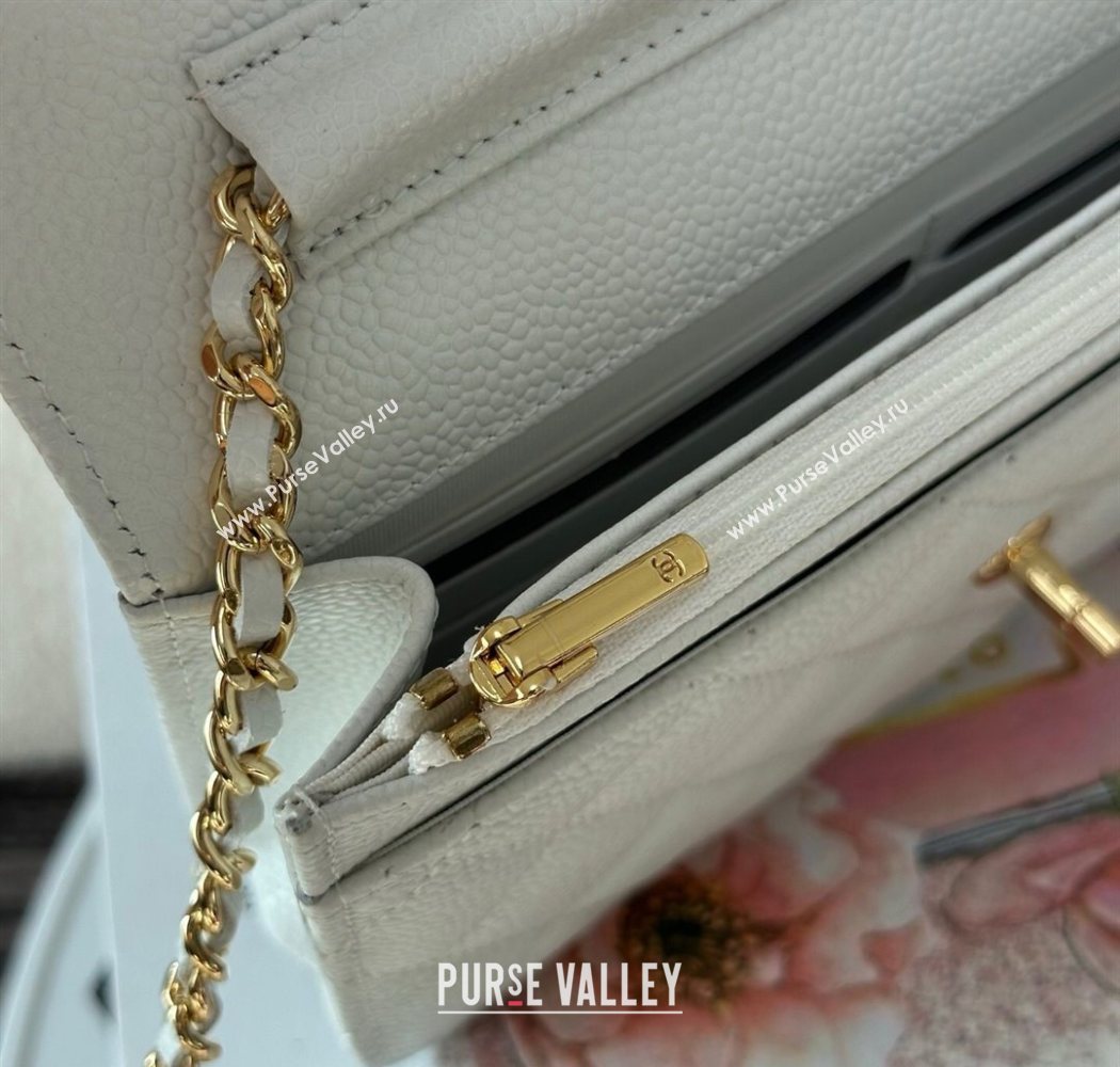 Chanel Grained Calfskin Classic Wallet on Chain WOC White/Gold 2025 AP4241 (YMU-250703077)