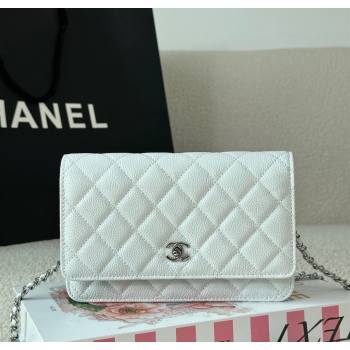 Chanel Grained Calfskin Classic Wallet on Chain WOC White/Silver 2025 AP4241 (YMU-250703078)