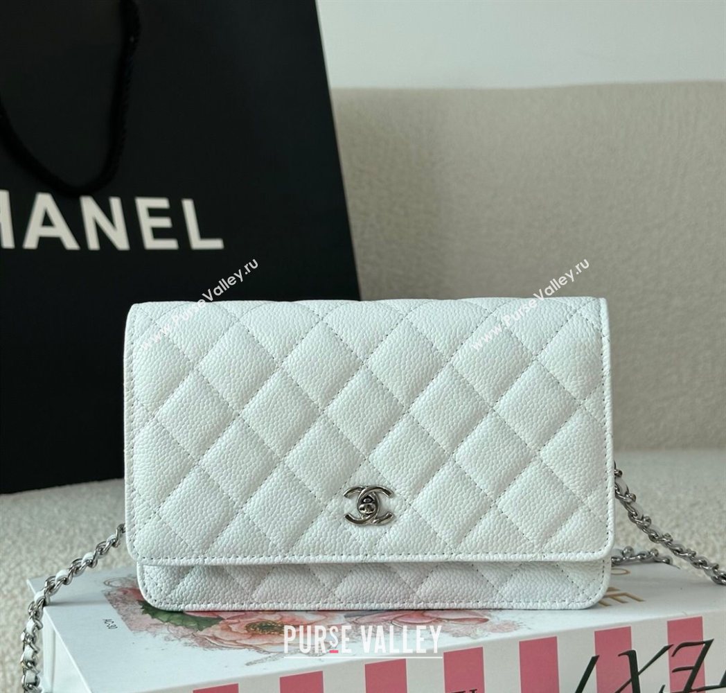 Chanel Grained Calfskin Classic Wallet on Chain WOC White/Silver 2025 AP4241 (YMU-250703078)