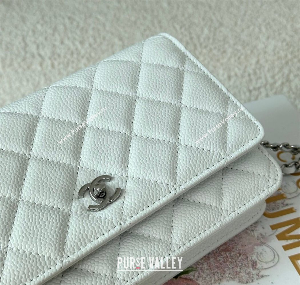 Chanel Grained Calfskin Classic Wallet on Chain WOC White/Silver 2025 AP4241 (YMU-250703078)
