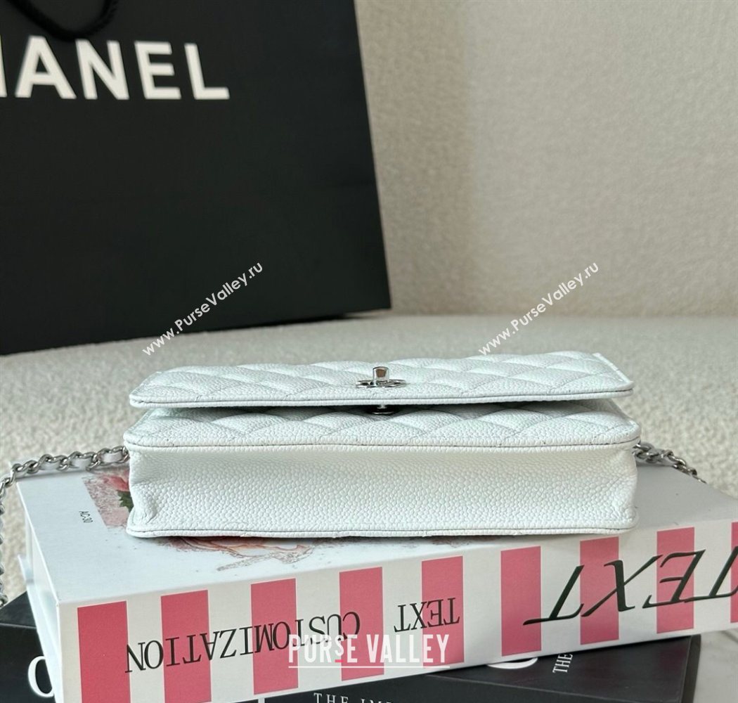 Chanel Grained Calfskin Classic Wallet on Chain WOC White/Silver 2025 AP4241 (YMU-250703078)