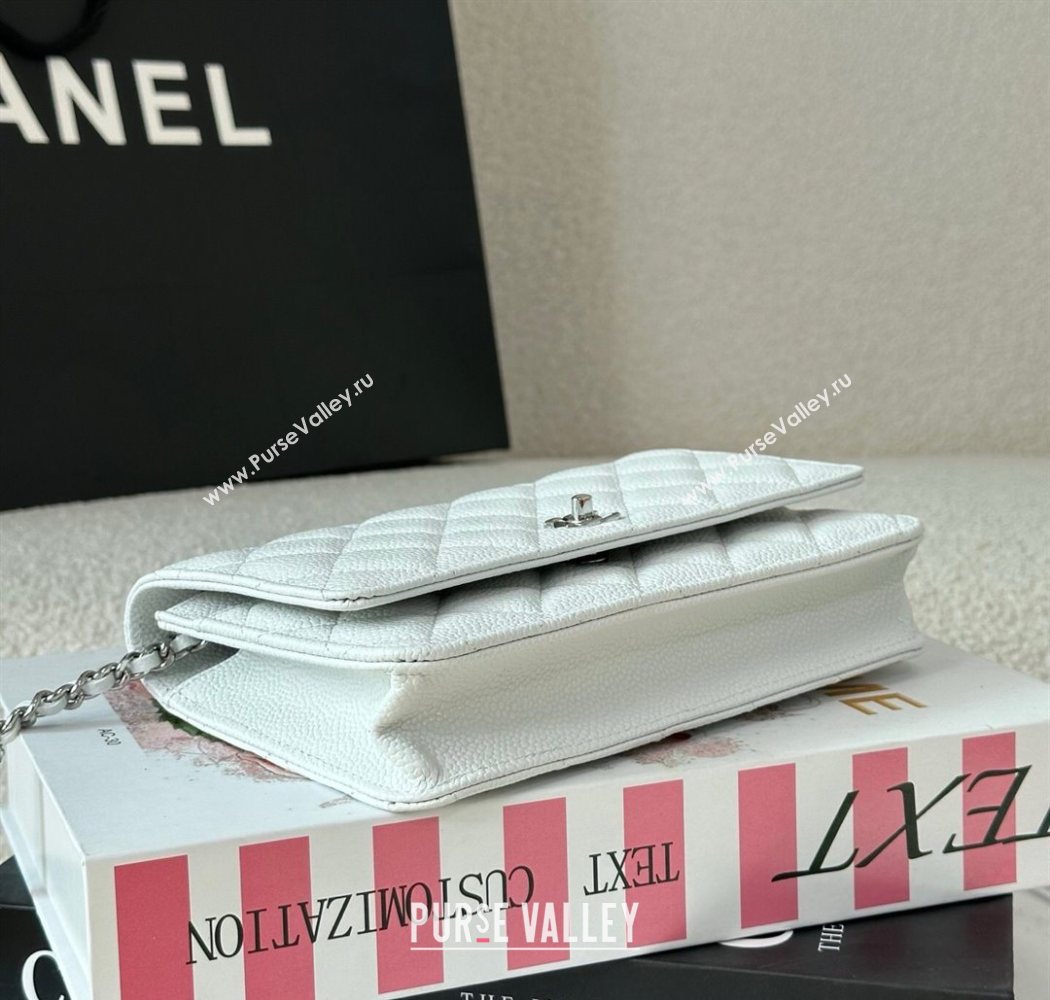 Chanel Grained Calfskin Classic Wallet on Chain WOC White/Silver 2025 AP4241 (YMU-250703078)