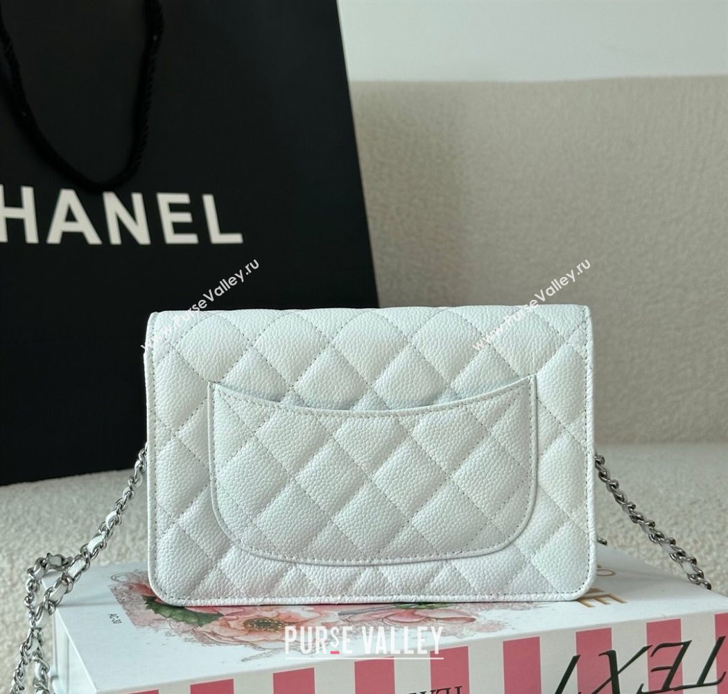 Chanel Grained Calfskin Classic Wallet on Chain WOC White/Silver 2025 AP4241 (YMU-250703078)