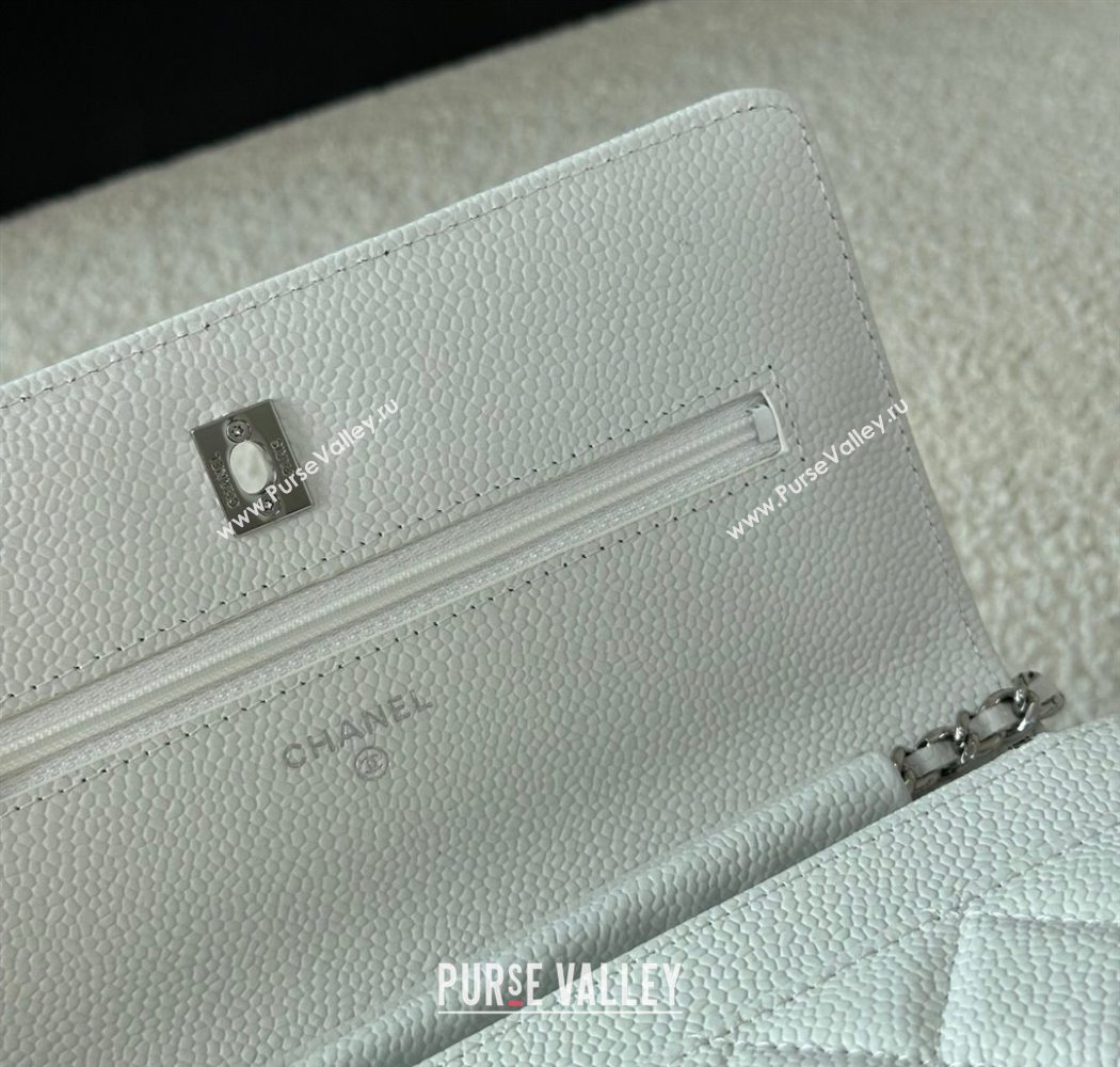 Chanel Grained Calfskin Classic Wallet on Chain WOC White/Silver 2025 AP4241 (YMU-250703078)