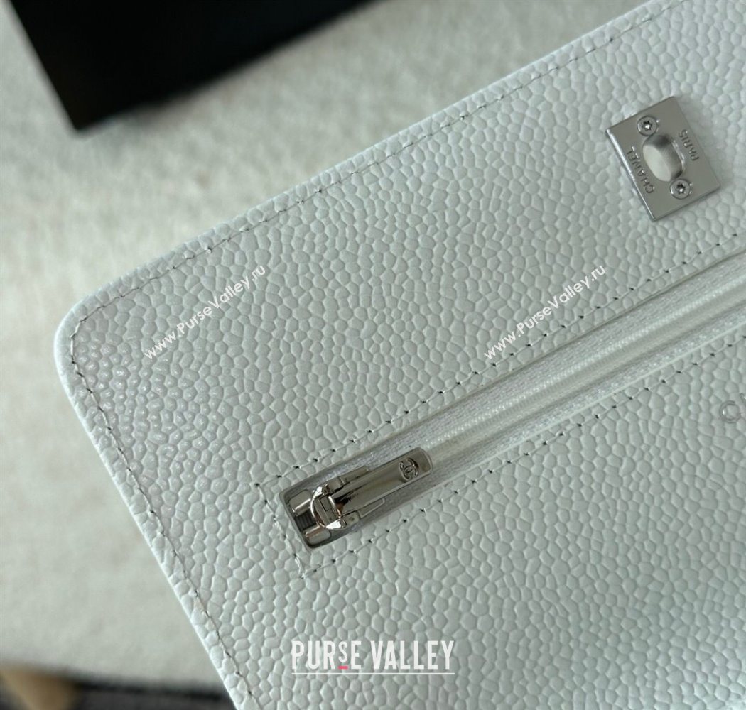 Chanel Grained Calfskin Classic Wallet on Chain WOC White/Silver 2025 AP4241 (YMU-250703078)