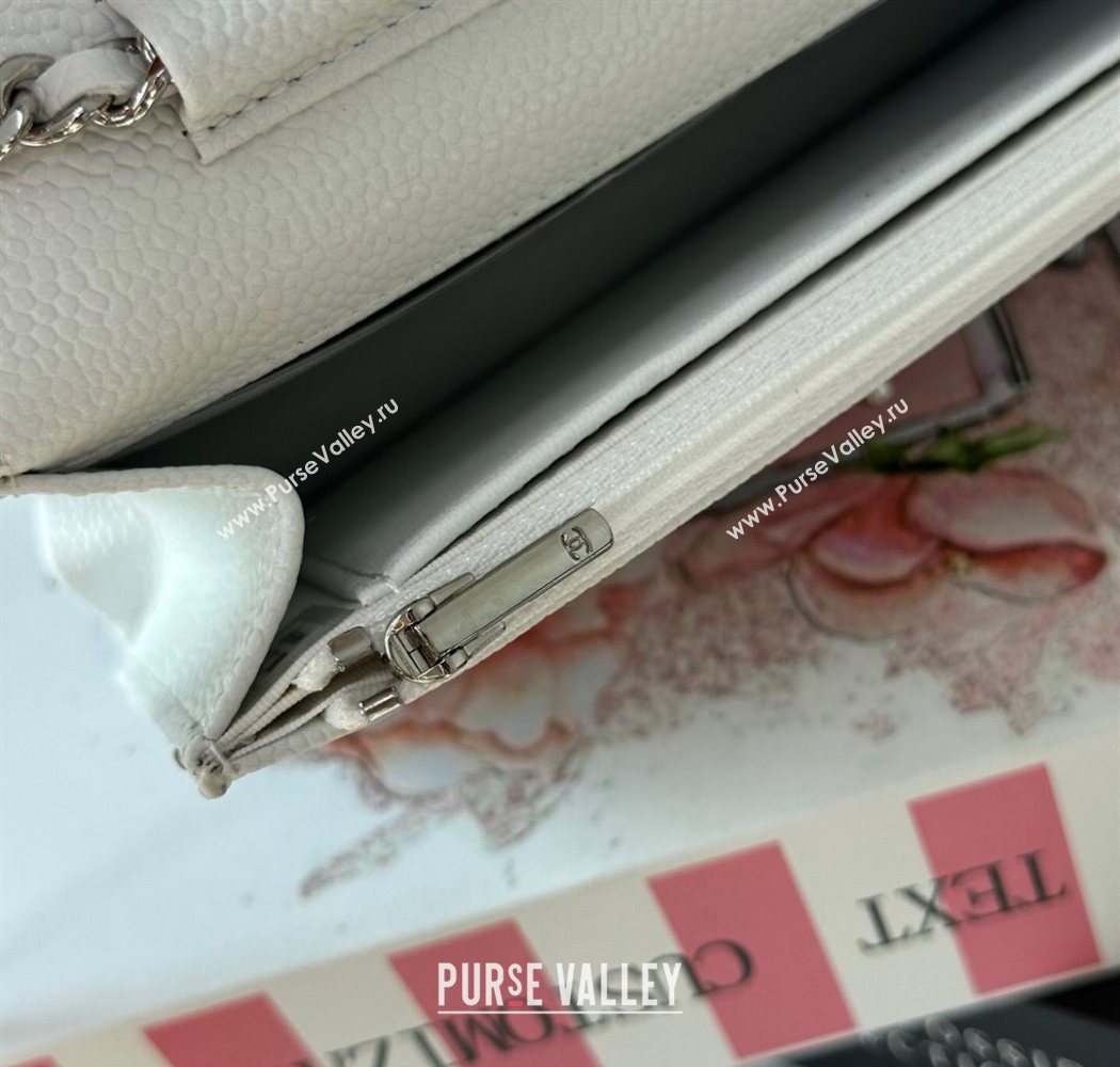 Chanel Grained Calfskin Classic Wallet on Chain WOC White/Silver 2025 AP4241 (YMU-250703078)