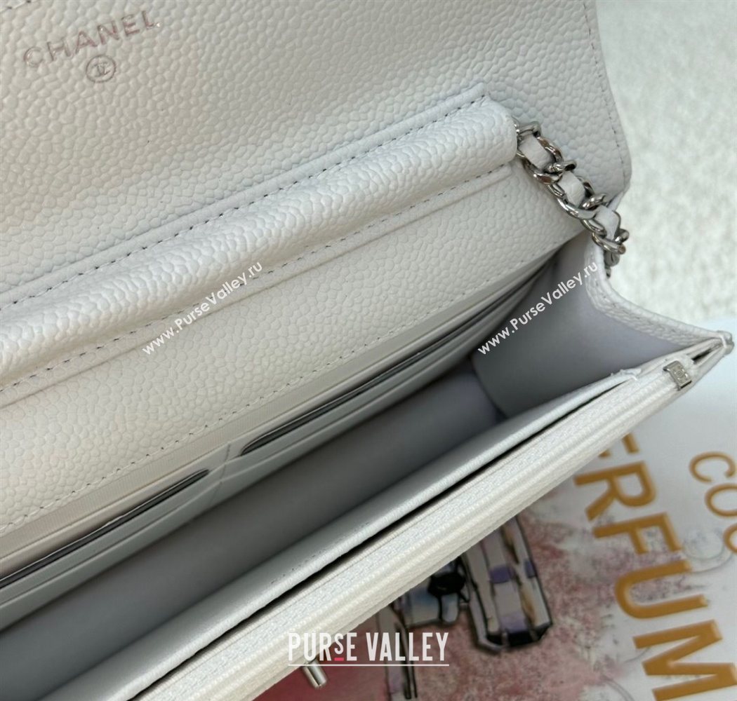 Chanel Grained Calfskin Classic Wallet on Chain WOC White/Silver 2025 AP4241 (YMU-250703078)