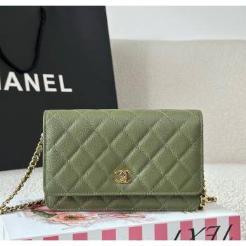 Chanel Grained Calfskin Classic Wallet on Chain WOC Khaki Green/Gold 2025 AP4241 (YMU-250703079)
