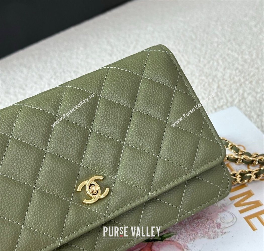 Chanel Grained Calfskin Classic Wallet on Chain WOC Khaki Green/Gold 2025 AP4241 (YMU-250703079)