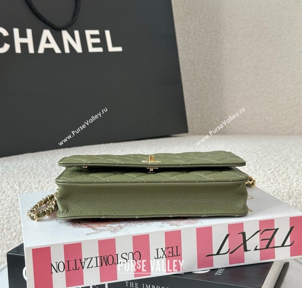 Chanel Grained Calfskin Classic Wallet on Chain WOC Khaki Green/Gold 2025 AP4241 (YMU-250703079)