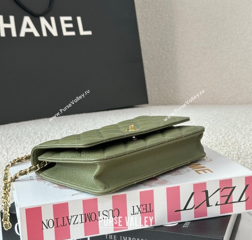 Chanel Grained Calfskin Classic Wallet on Chain WOC Khaki Green/Gold 2025 AP4241 (YMU-250703079)