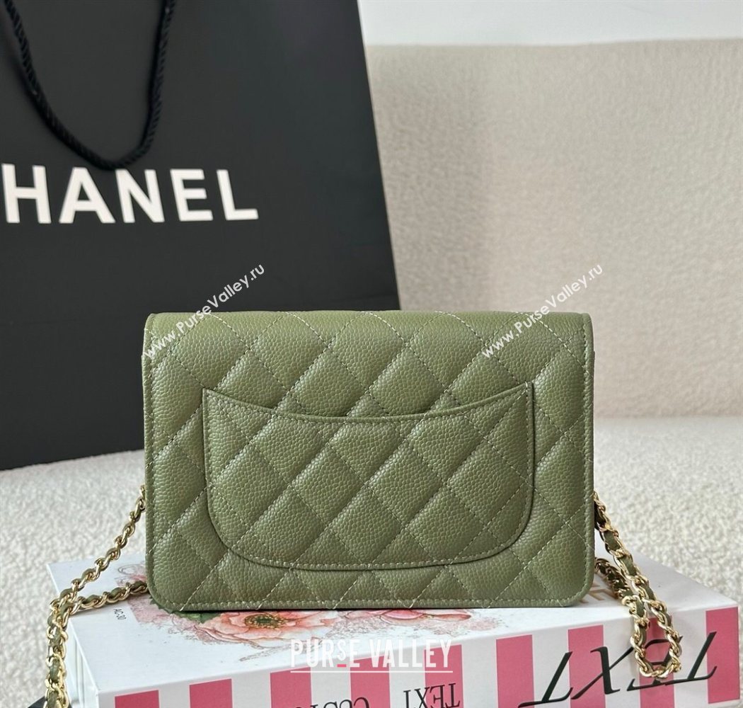 Chanel Grained Calfskin Classic Wallet on Chain WOC Khaki Green/Gold 2025 AP4241 (YMU-250703079)