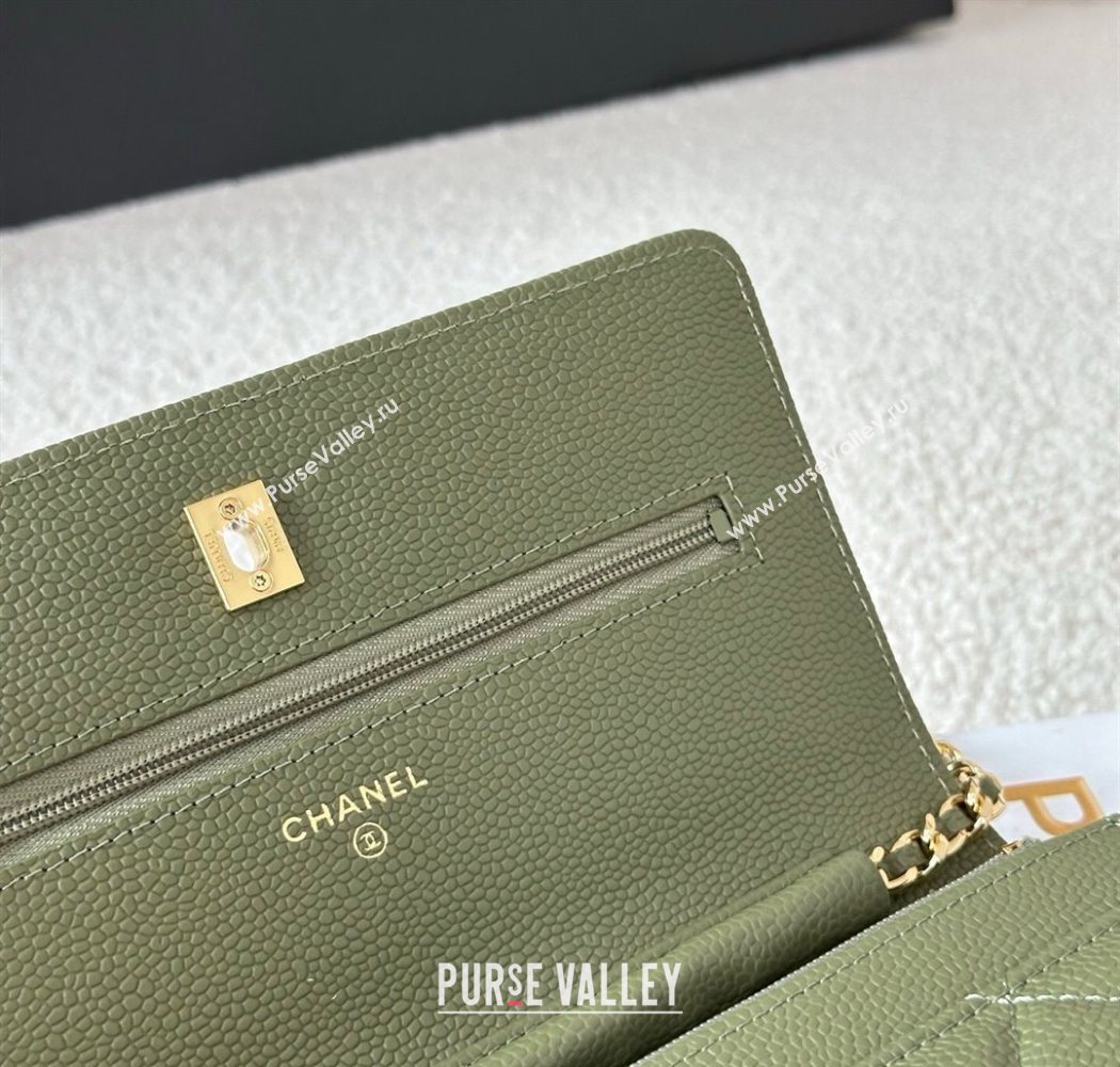 Chanel Grained Calfskin Classic Wallet on Chain WOC Khaki Green/Gold 2025 AP4241 (YMU-250703079)