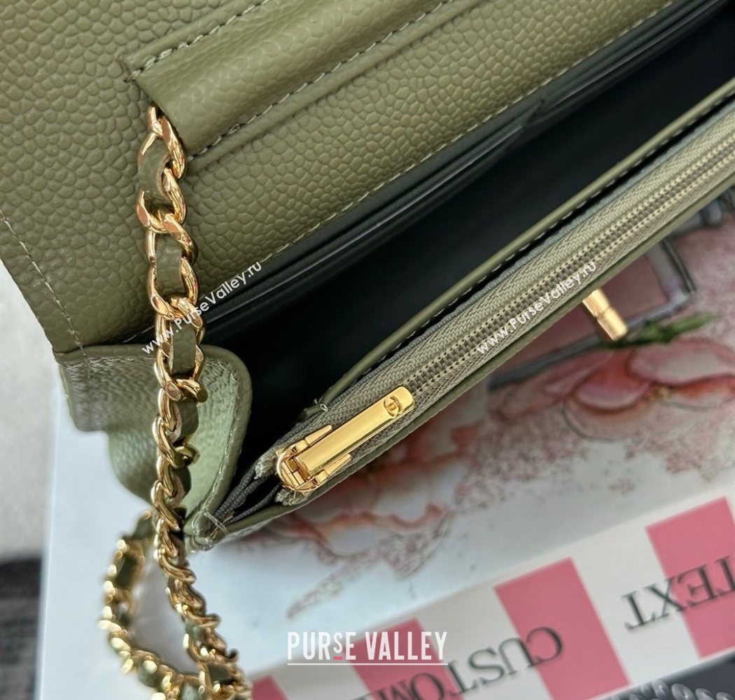 Chanel Grained Calfskin Classic Wallet on Chain WOC Khaki Green/Gold 2025 AP4241 (YMU-250703079)