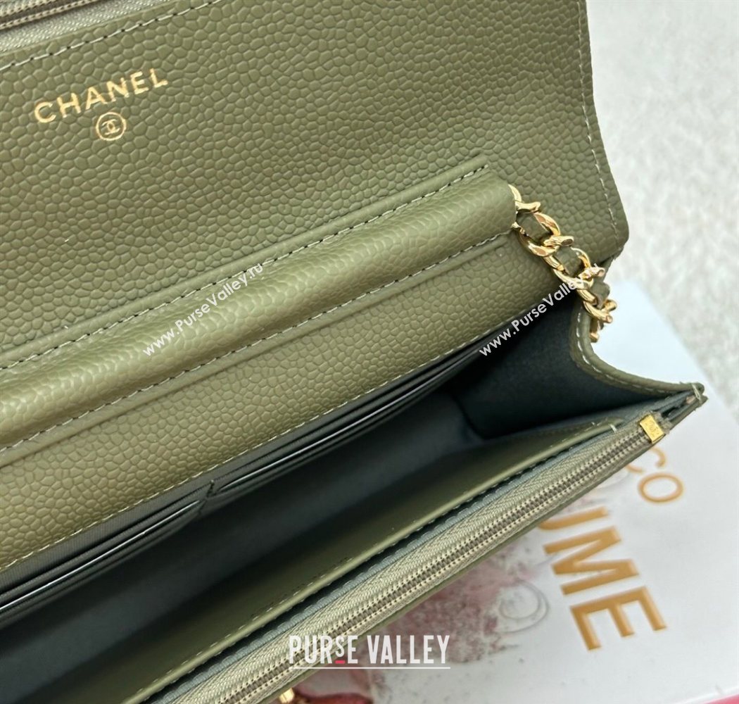 Chanel Grained Calfskin Classic Wallet on Chain WOC Khaki Green/Gold 2025 AP4241 (YMU-250703079)