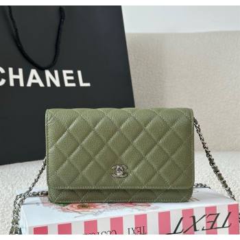Chanel Grained Calfskin Classic Wallet on Chain WOC Khaki Green/Silver 2025 AP4241 (YMU-250703080)