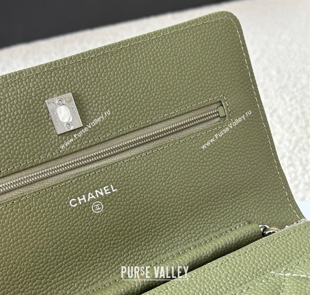 Chanel Grained Calfskin Classic Wallet on Chain WOC Khaki Green/Silver 2025 AP4241 (YMU-250703080)