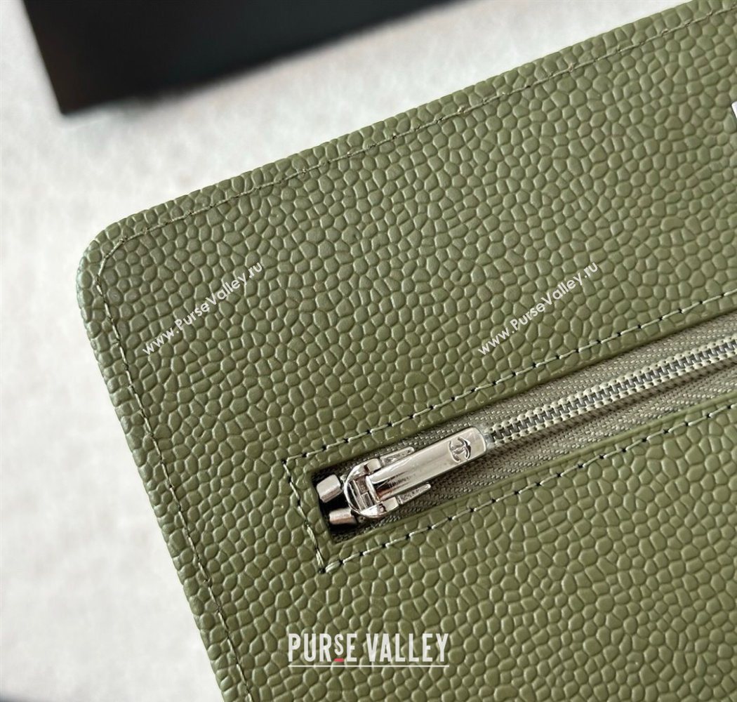 Chanel Grained Calfskin Classic Wallet on Chain WOC Khaki Green/Silver 2025 AP4241 (YMU-250703080)