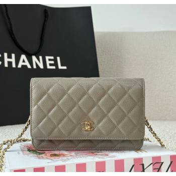 Chanel Grained Calfskin Classic Wallet on Chain WOC Grey/Gold 2025 AP4241 (YMU-250703081)