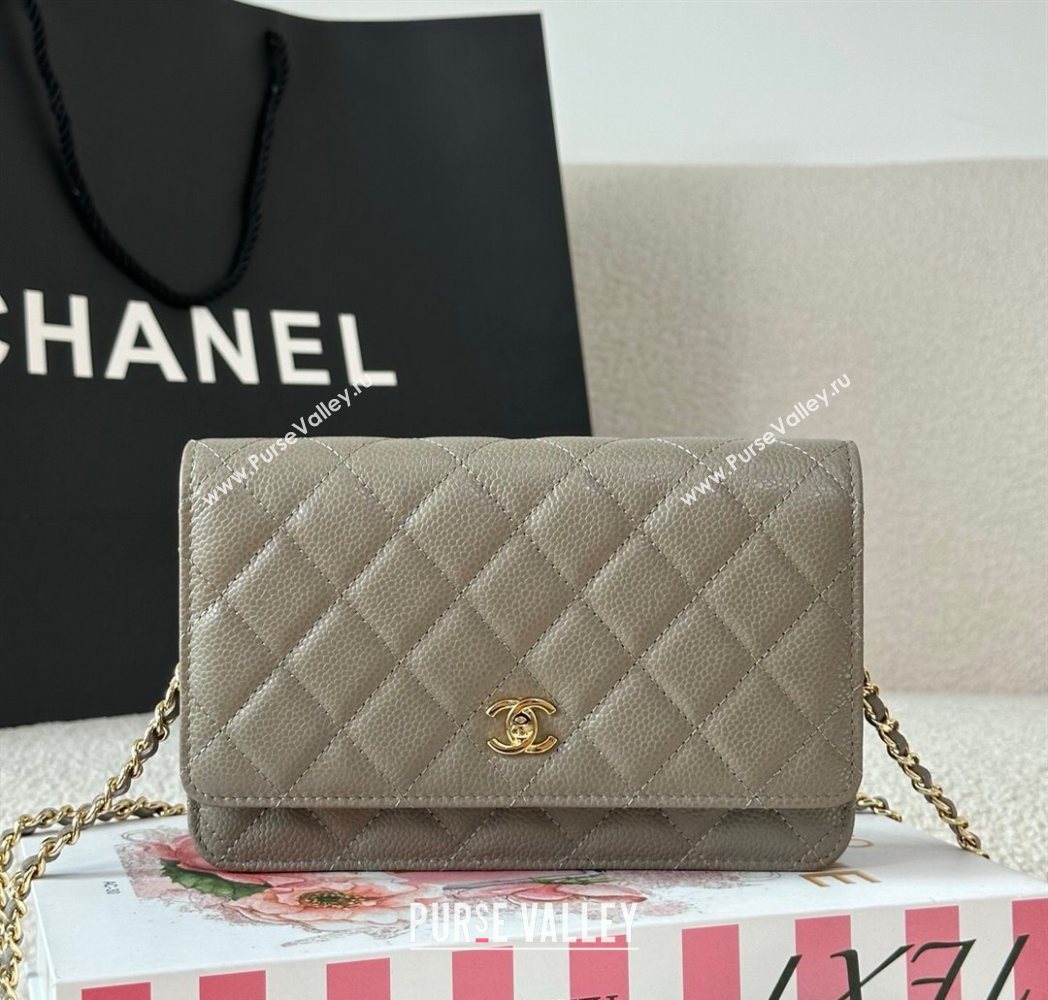 Chanel Grained Calfskin Classic Wallet on Chain WOC Grey/Gold 2025 AP4241 (YMU-250703081)
