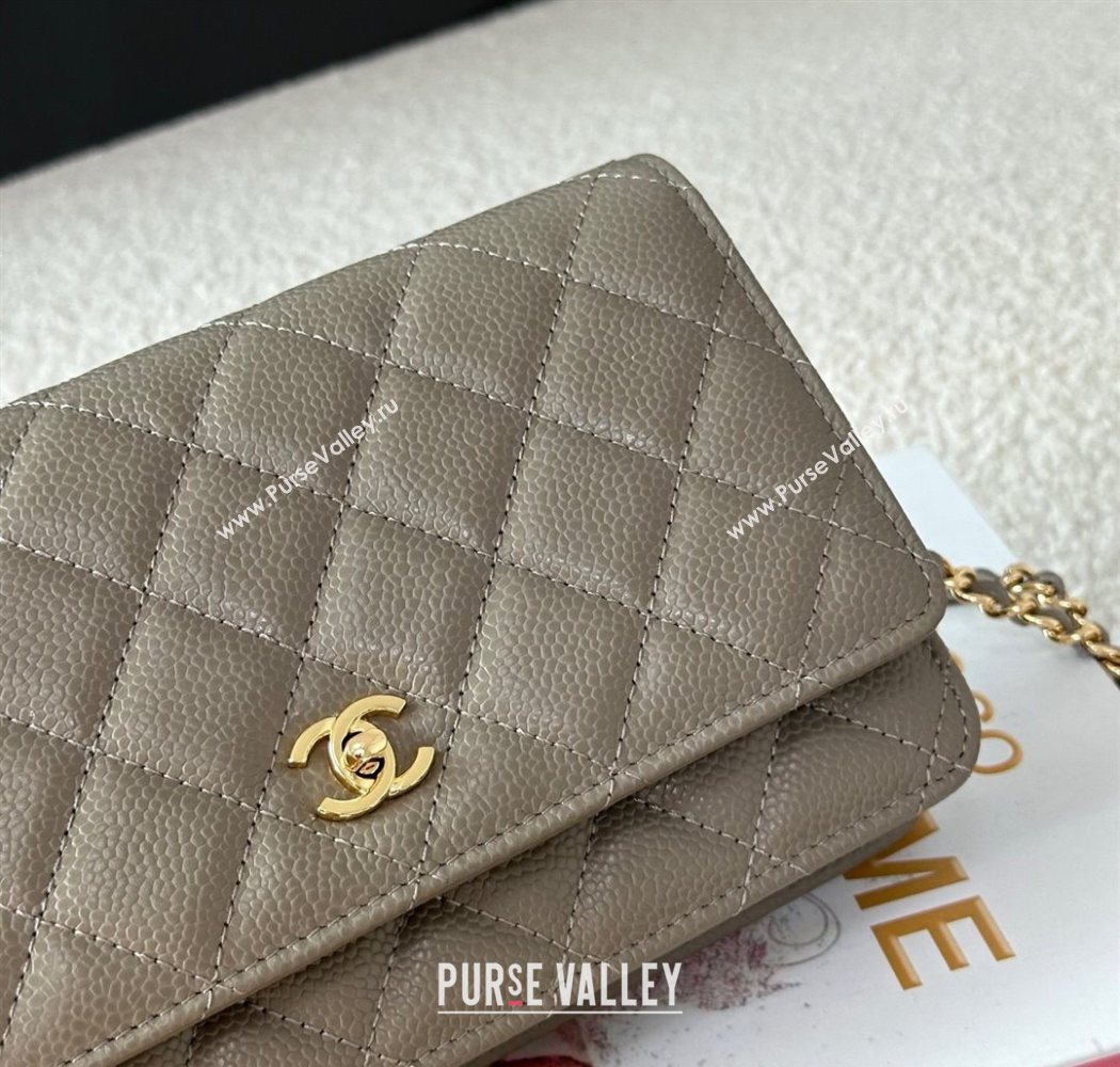 Chanel Grained Calfskin Classic Wallet on Chain WOC Grey/Gold 2025 AP4241 (YMU-250703081)
