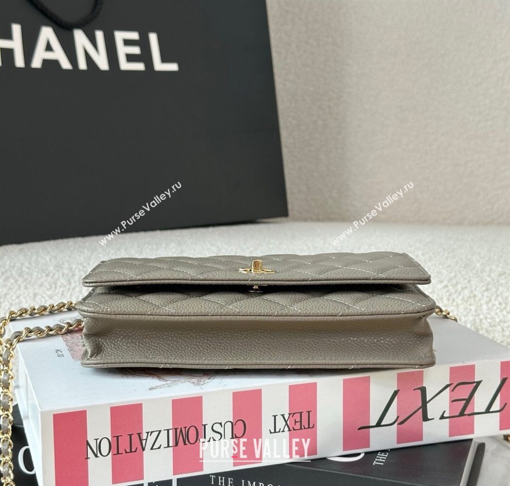 Chanel Grained Calfskin Classic Wallet on Chain WOC Grey/Gold 2025 AP4241 (YMU-250703081)