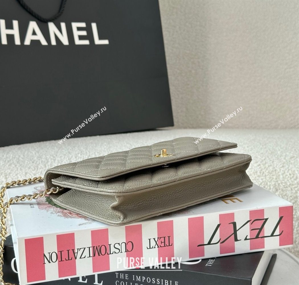 Chanel Grained Calfskin Classic Wallet on Chain WOC Grey/Gold 2025 AP4241 (YMU-250703081)