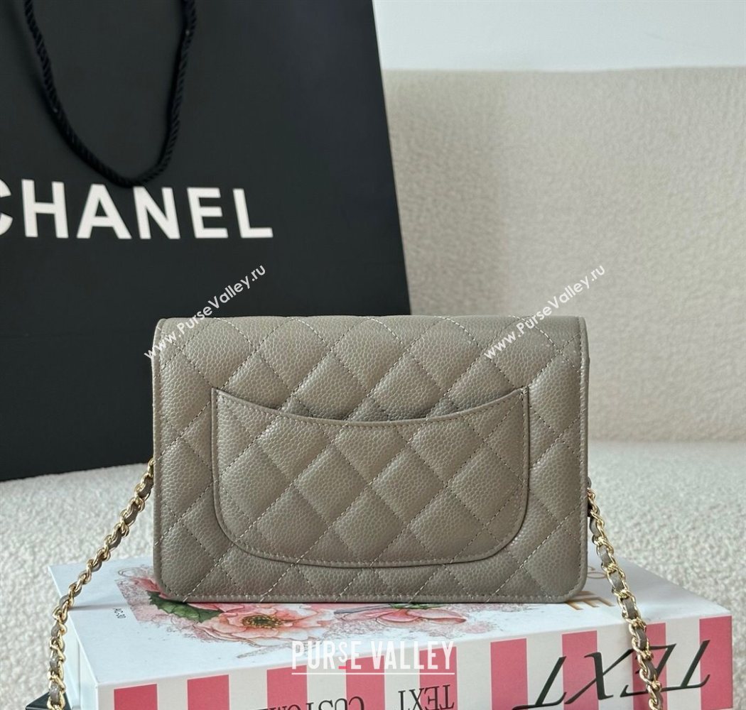 Chanel Grained Calfskin Classic Wallet on Chain WOC Grey/Gold 2025 AP4241 (YMU-250703081)