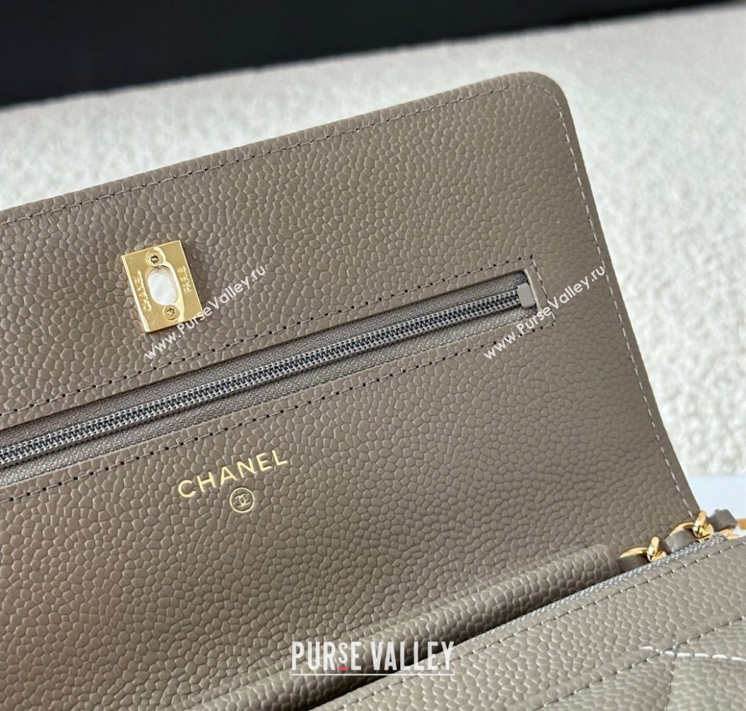 Chanel Grained Calfskin Classic Wallet on Chain WOC Grey/Gold 2025 AP4241 (YMU-250703081)